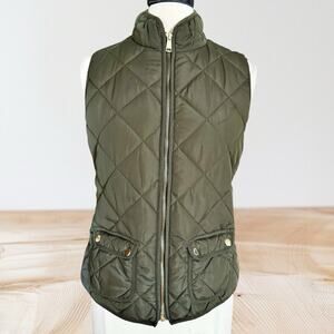 Love Tree Puffer Vest Sz M Womens Dark Olive Green Diamond Quilted Full Zip